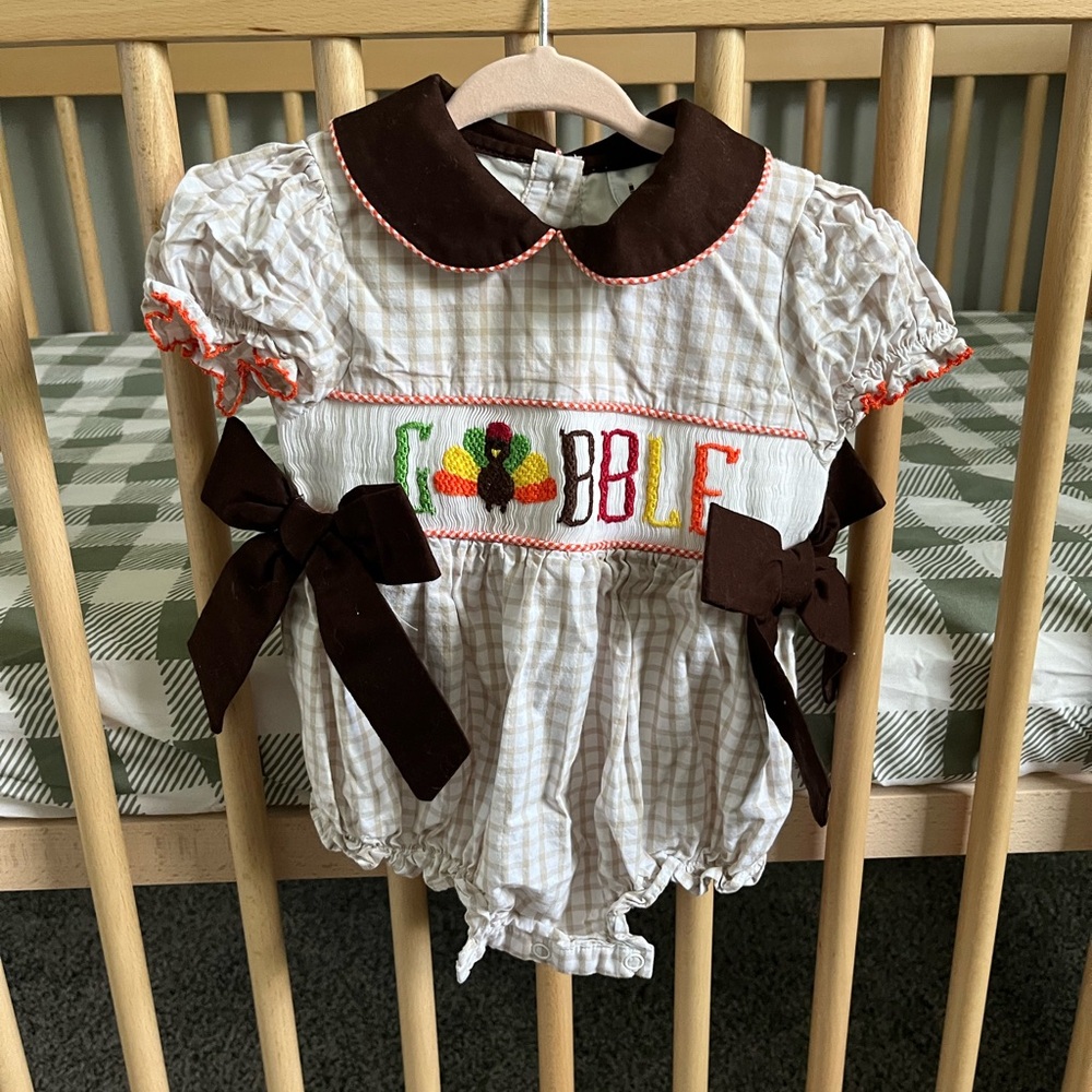 Thanksgiving Smocked Bubble Romper 6m